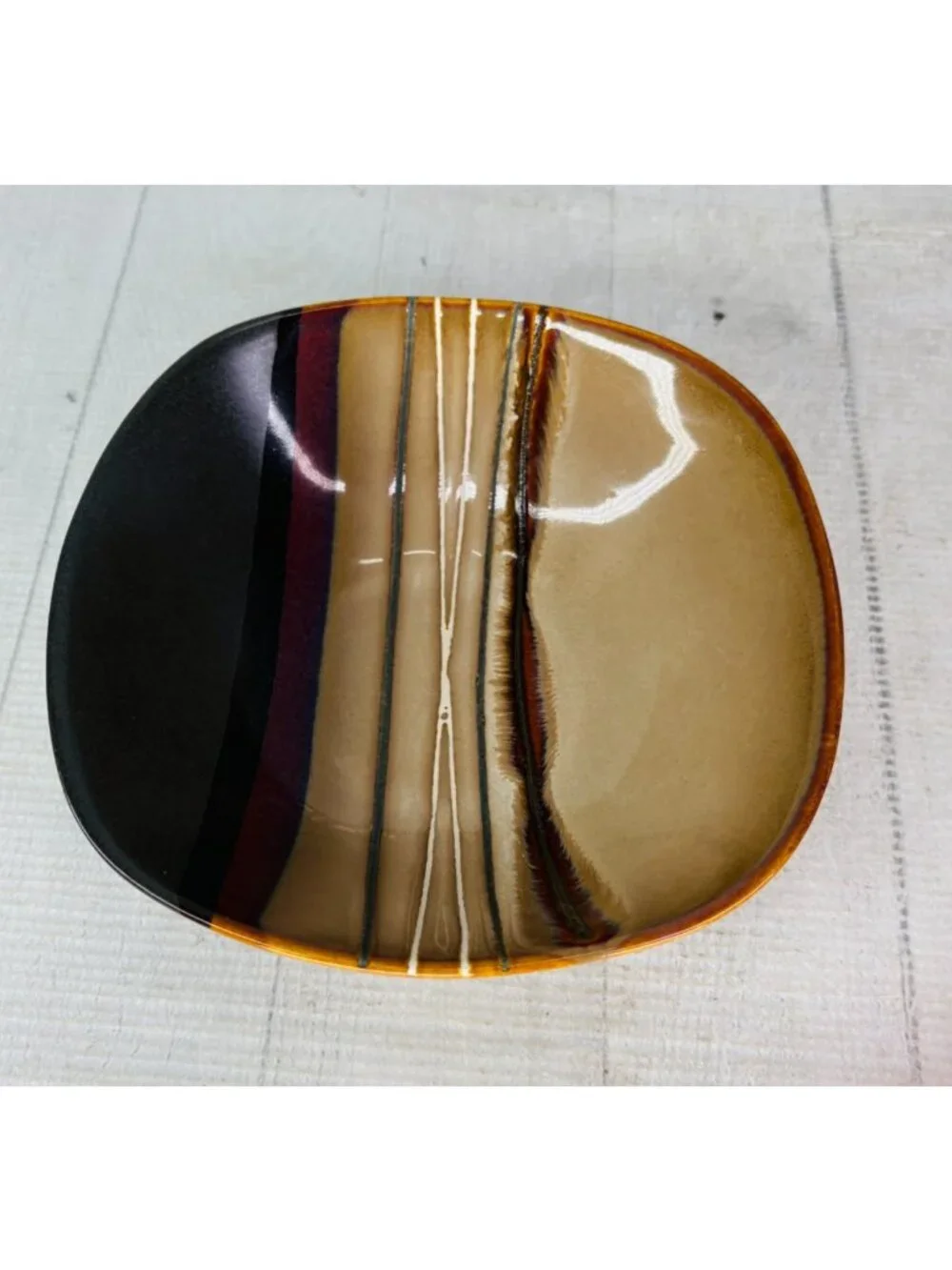 Home Trends BAZAAR BROWN Strips Square Stoneware  6 7/8